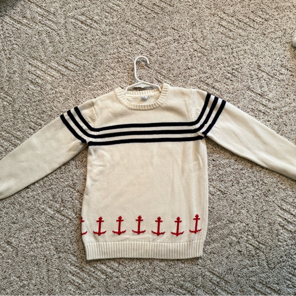 Boys Size 8 Janie and Jack Cream Knit Nautical Sweater